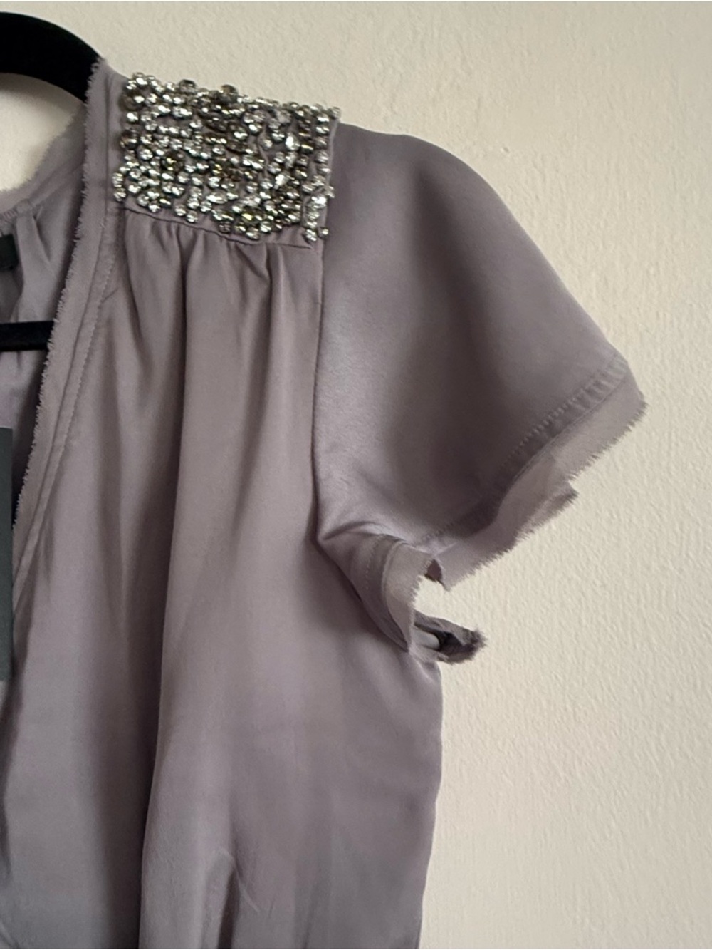 Banana Republic Embellished Shoulder Short Sleeve Wrap Dress in Purplish Gray - Picture 8 of 9